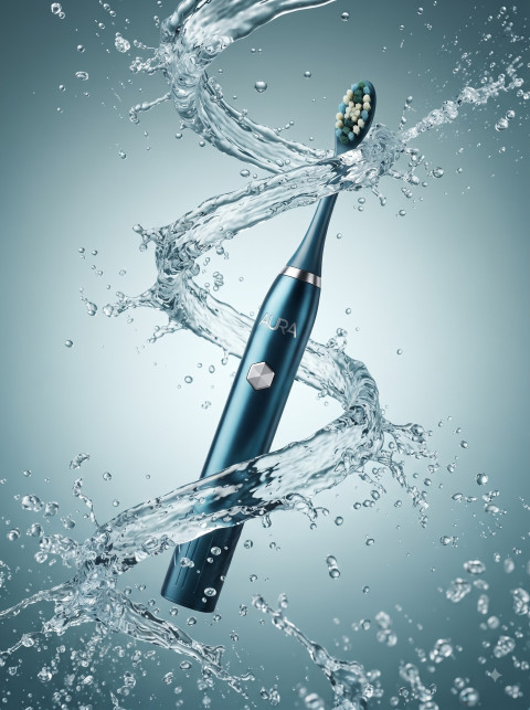 Sonic Toothbrush AI Waterproof Action Product Photography Prompt Dynamic Water Vortex