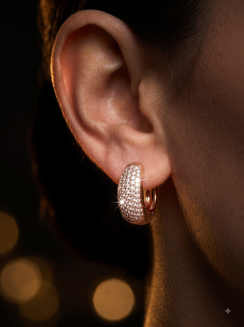 Sparkle Pave Diamond Huggies AI Commercial Product Photography Prompt Night Glamour