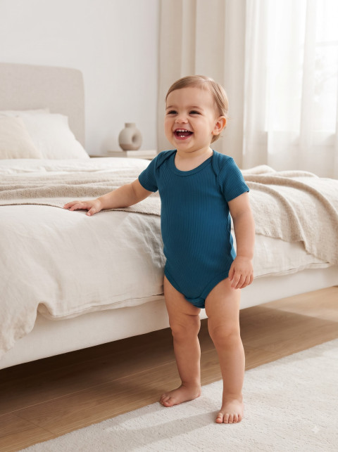 Ribbed Baby Bodysuit Apparel E-Commerce Photoshoot Prompts - Primary Shot