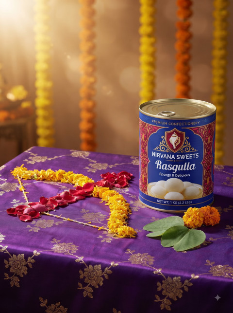 Diwali Rasgulla Tin Premium Confectionery Photography Prompts - Angle 3