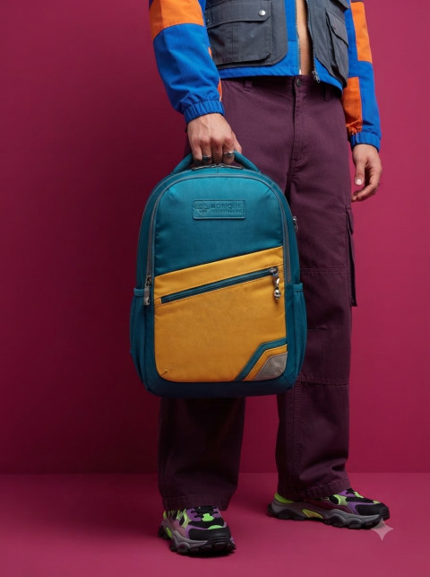 Streetwear Backpack Handheld by Model in Studio