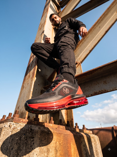 Streetwear Sneakers Model Shot on Industrial Steel