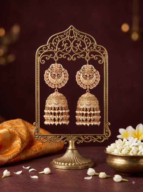 Studio Display Stand Jhumka Earrings Product Photography Prompt