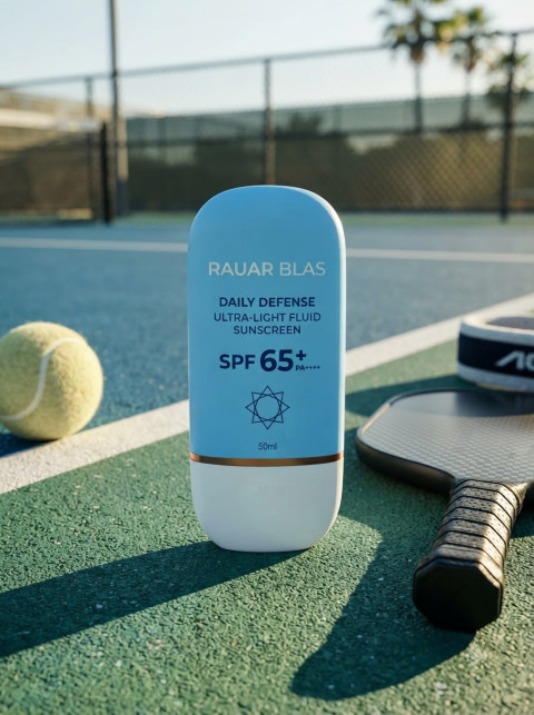Sunscreen Bottle on Tennis Court Sports Setting