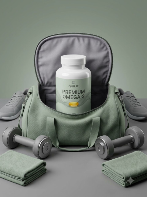 Supplement Bottle in Gym Duffel Bag Setup