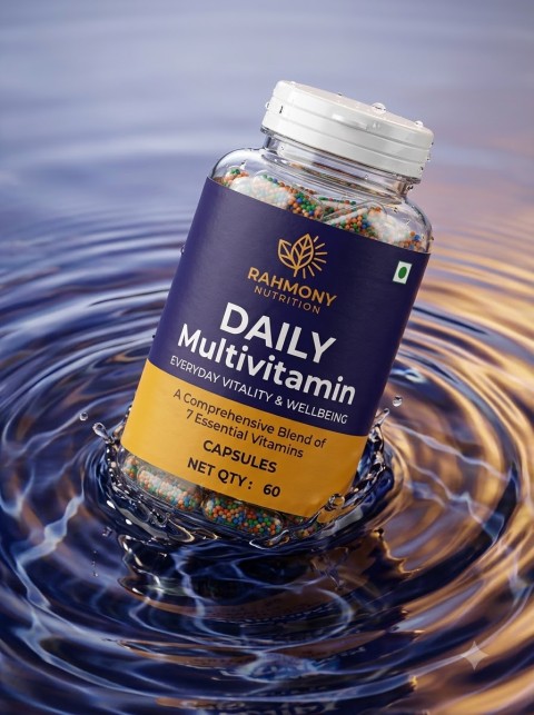 Supplement Bottle Water Splash Shot with Dynamic Ripples