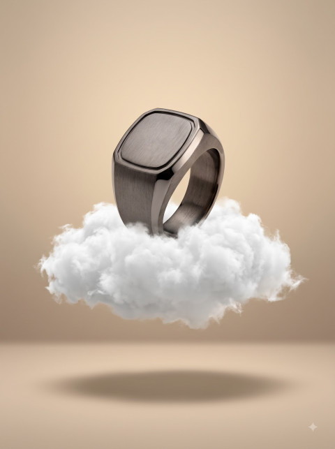 Dark Titanium Signet Ring Minimalist Studio & Lifestyle Photography Prompts - Angle 2