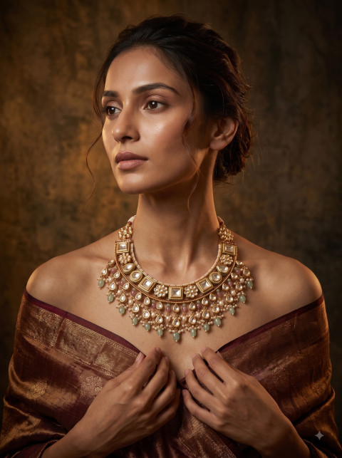 Bridal Kundan Necklace Royal Heritage & High-Fashion Studio AI Photography Prompts - Angle 2