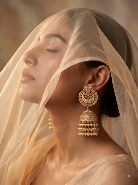 Tulle Veil Silhouette Jhumka Earrings Fashion Editorial Photography Prompt