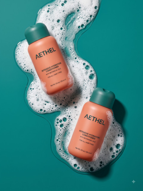 Two Hair Conditioner Bottles in Foamy Lather on Teal