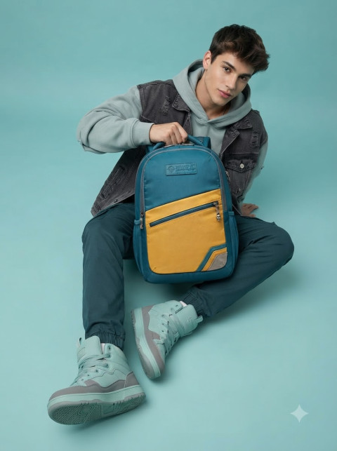 Urban Backpack Seated Model Studio Lifestyle Shot