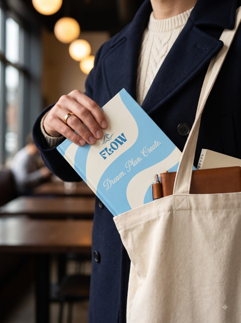 Blue Wave Hardcover Notebook Ecommerce Photoshoot Prompts - Angle 2