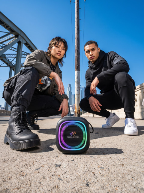 RGB Bluetooth Speaker Commercial Studio and Lifestyle Photoshoot Prompts - Primary Shot