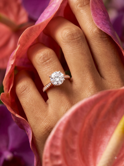Vibrant Botanical Diamond Ring AI Product Photography Prompt Tropical Floral Aesthetic