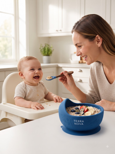 Silicone Baby Feeding Bowl & Spoon Commercial Ecommerce Photoshoo - Angle 3