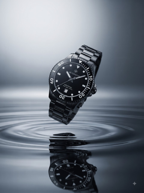 Matte Black Dive Watch Editorial Commercial Photoshoot Prompts - Angle 2