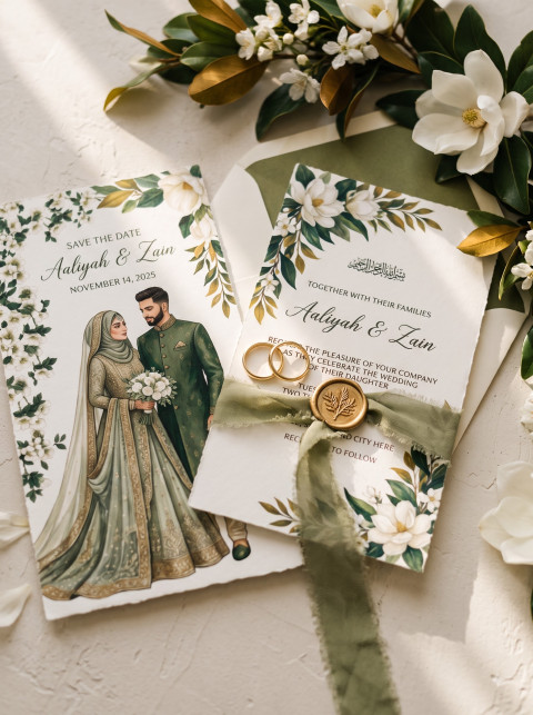 AI Elegant Wedding Invitation Card Photography Prompts and Styled Stationery Mockups - Angle 3