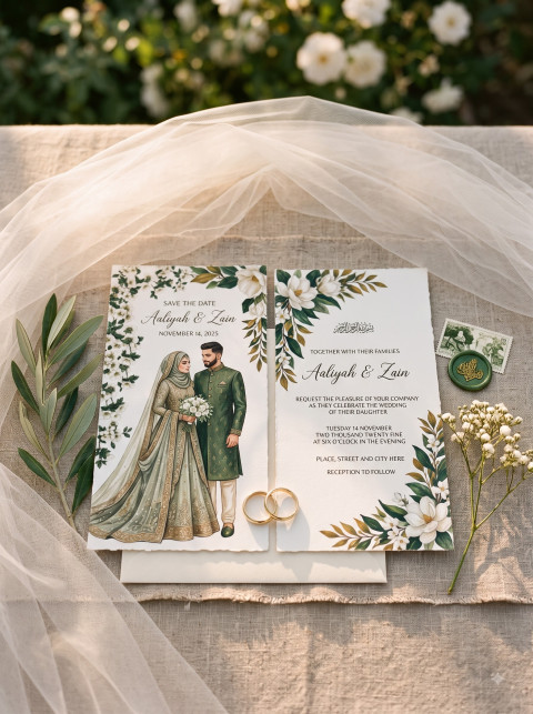 AI Elegant Wedding Invitation Card Photography Prompts and Styled Stationery Mockups - Angle 2
