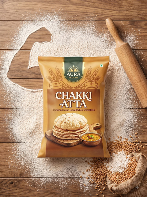 Wheat Flour Pouch with Flour Bicep Silhouette on Wood