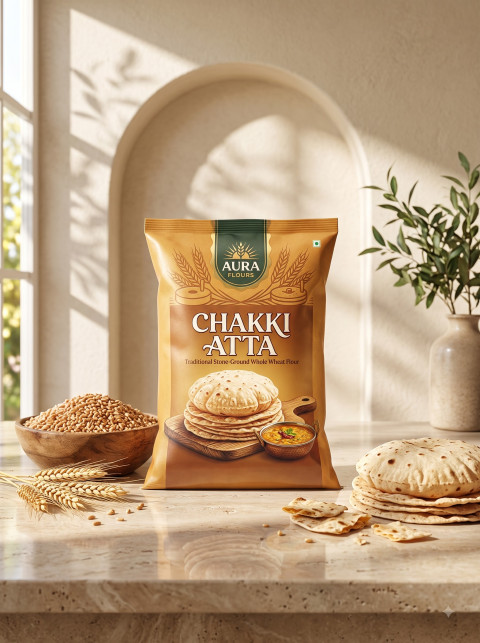 Whole Wheat Flour Pack on Marble Counter with Sunlight