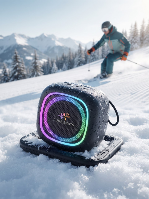 RGB Bluetooth Speaker Commercial Studio and Lifestyle Photoshoot Prompts - Angle 2
