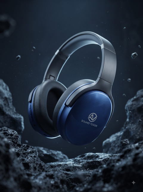 Wireless Headphone Hero Shot on Dark Rock Debris