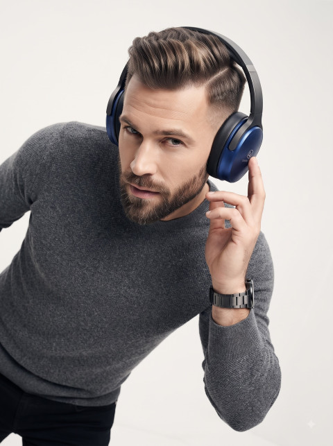 Wireless Headphone Studio Model Shot Adjusting Earcup