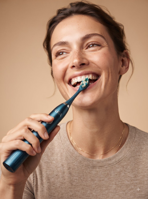 Woman Brushing Teeth AI Commercial Beauty Product Photography Prompt Radiant Smile Routine