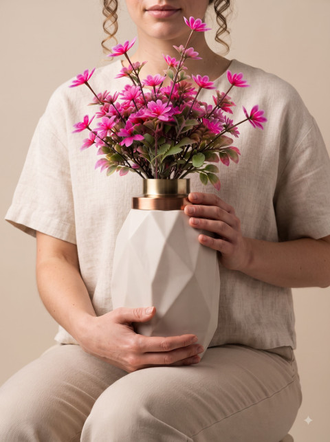 Minimalist Ceramic Vase with Pink Flowers Studio Photography Prompts - Angle 2